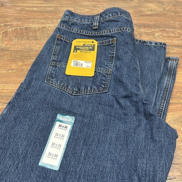 Carhartt Men RELAXED FIT FLANNEL LINED JEANS 36x34 DENIM BD4942-M WORKWEAR NWT - Picture 1 of 10